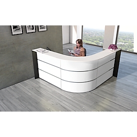 Angled counter Faro, with storage and side panels, melamine coated, ABS edges, W 2320 x D 2320 x H 1120 mm, white/anthracite