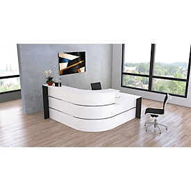 Angled reception counter Faro, 3 elements, 90° angle, with consultation desk, melamine coated, ABS edges, W 2320 x D 1970 x 1120 mm, white/anthracite
