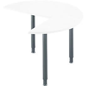 Ansatztisch, 3/4 Kreis, Ø 1400 mm, Ansatz rechts/links, weiß/anthrazit