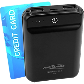 Ansmann Powerbank 10,8 mini, 10000 mAh, 2 x USB-poort, 208 g.