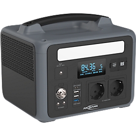 ANSMANN Powerstation PS600AC, 2x AC-aansluiting 600 W, 1x USB-C, 2× USB-A, 1× USB-A QC, 4 oplaadmogelijkheden, LED-lamp, draaggreep, zwart