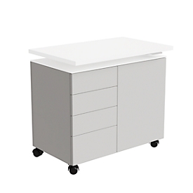 Anstellcontainer SOLUS PLAY, 4 Schübe, 1 Flügeltür, B 800 x T 500 x H 720 - 1080 mm, weiß