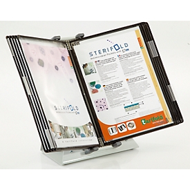 Antibacterieel display board systeem Tarifold Sterifold, tafelstandaard met 10 borden in A4 formaat, uitbreidbaar, zwart