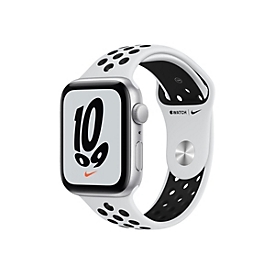 Apple Watch Nike SE (GPS) - 44 mm - Aluminium, Silber - intelligente Uhr mit Nike Sportband - Flouroelastomer - pures Platin/schwarz
