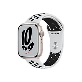 Apple Watch Nike Series 7 (GPS) - 45 mm - Starlight Aluminium - intelligente Uhr mit Nike Sportband - Flouroelastomer - pures Platin/schwarz