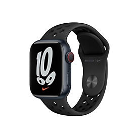 Apple Watch Nike Series 7 (GPS + Cellular) - 41 mm - Midnight Aluminium - intelligente Uhr mit Nike Sportband - Flouroelastomer - anthrazit/schwarz