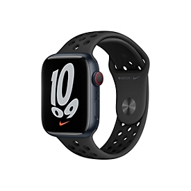 Apple Watch Nike Series 7 (GPS + Cellular) - 45 mm - Midnight Aluminium - intelligente Uhr mit Nike Sportband - Flouroelastomer - anthrazit/schwarz