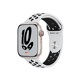 Apple Watch Nike Series 7 (GPS + Cellular) - 45 mm - Starlight Aluminium - intelligente Uhr mit Nike Sportband - Flouroelastomer - pures Platin/schwarz