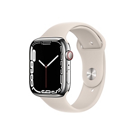 Apple Watch Series 7 (GPS + Cellular) - 45 mm - Silver Edelstahl - intelligente Uhr mit Sportband - Flouroelastomer - Starlight