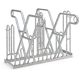Arceaux pour vélos WSM, 2 côtés, p. pneus jusqu'à 55 mm de large, l. 1080 x P 390 x H 800 mm, acier galvanisé, 4 places de stationnement