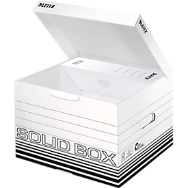 Archiefbox Leitz Solid Box M 6118, met klapdeksel & automatische opbouw, 10 stuks, wit