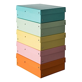 Archiefdoos Falken PURE Box Pastel A4, voor maximaal 1250 vel, met etiketveld, L 320 x B 240 x vulhoogte 100 mm, FSC® karton, geassorteerde kleuren, 5 stuks
