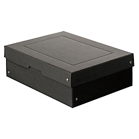 Archiefdoos Falken PURE Box Zwart A4, voor maximaal 1250 vel, met etiketveld, L 320 x B 240 x vulhoogte 100 mm, Blaue Engel, FSC® karton, zwart