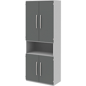 Archiefkast BARI, 6 ordnerhoogten, 3 legborden, 1 open vak, B 819 x D 430 x H 2174 mm, lichtgrijs/antraciet