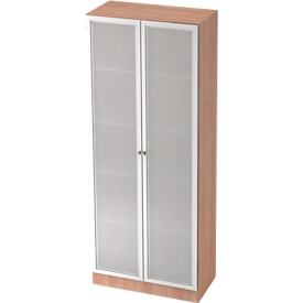 Archiefkast met glazen deuren ULM, 5 ordnerhoogten, B 800 x D 420 x H 2004 mm, notenhoutpatroon