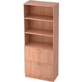 Archivador colgante JENA, 5 OH, A 800 mm, 2 cajones, con cerradura, decoración nogal
