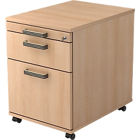 Archivador con ruedas TOPAS LINE, 1 cajón, 1 bandeja extraíble para archivadores colgantes, 1 bandeja extraíble utensilios, P 580, roble/roble