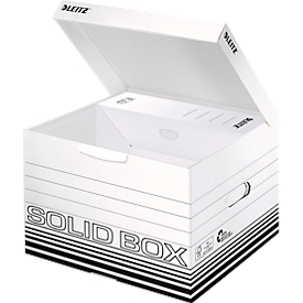 Archivbox Leitz Solid Box M 6118, mit Klappdeckel & Aufbau-Automatik, 10 Stück, weiss