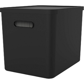 Archivbox Rotho My Paper, stapelbar, bis 23 kg, 10 Hängemappen, abnehmbarer Deckel, Grifflöcher, L 370 x B 290 x H 295 mm, Recycling-Kunststoff, schwarz