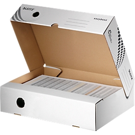 Archivboxen Leitz® Easyboxx 80, DIN A4, Aufbau-Automatik, Deckel, Griffloch Beschriftungsfeld,  B 80 mm, weiß, 25 Stück