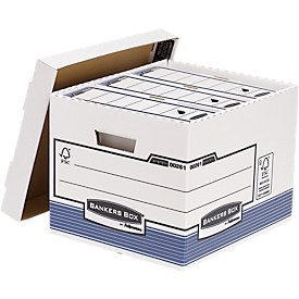 Archivschachteln BANKERS BOX® Serie System Standard, bis A4, stapelbar, mit Deckel, B 335 x T 404 x H 292 mm, FSC®-Recyclingpappe, blau-weiss, 10 Stück