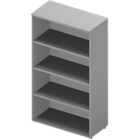 ARLON OFFICE boekenkast, 4 OH, 3 verstelbare legborden, B 900 x D 450 x H 1600 mm, lichtgrijs/aluminium