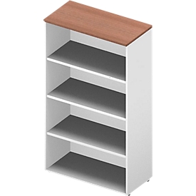 ARLON OFFICE boekenkast, 4 OH, 3 verstelbare legborden, B 900 x D 450 x H 1600 mm, notendecor/wit