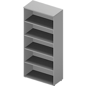 ARLON OFFICE boekenkast, 5 OH, 3 verstelbare legborden, B 900 x D 450 x H 2000 mm, lichtgrijs/aluminium