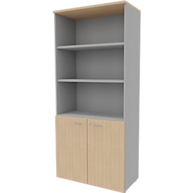 ARLON OFFICE legbord- en kastcombinatie, 5 dossierhoogtes, B 900 x D 450 x H 2000 mm, eiken decor/aluminium