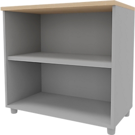 ARLON OFFICE verrijdbaar rek, 2 open vakken, B 800 x D 450 x H 730 mm, kleur eiken decor/aluminium