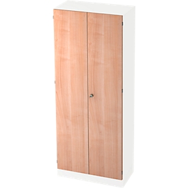 Armario archivador, 5 AA, con cerradura, An 800 x P 420 x Al 2004 mm, blanco/acabado en nogal
