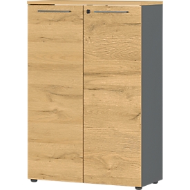 Armario archivador Agenda Home, 3 compartimentos, con cerradura, 800 mm (ancho) x 400 mm (profundidad) x 1200 mm (alto), grafito/roble