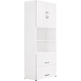 Armario combinado PALENQUE, 6 AA, puertas de madera, bandeja extraíble archiv. colg., An 800 x P 420 x Al 2160 mm, blanco