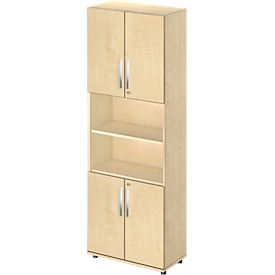 Armario combinado Schäfer Shop Select LOGIN, arriba y abajo 2 alturas de archivador con puerta, balda central, AN 800 x F 420 x AL 2240 mm, decoración arce/arce