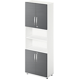 Armario combinado Schäfer Shop Select LOGIN, arriba y abajo 2 alturas de archivador con puerta, balda central, An 800 x P 420 x Al 2240 mm, blanco/grafito