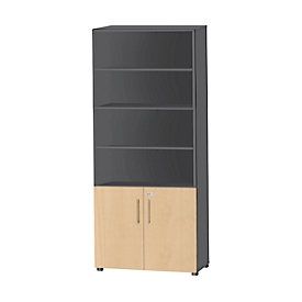 Armario combinado Schäfer Shop Select Start Off, 6 OH, 2 OH con puerta, con cerradura, An 800 x P 420 x Al 2240 mm, grafito/arce
