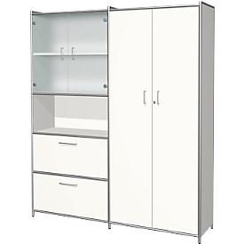 Armario combinado Toledo, con panel trasero, 2 cajones, 5 AA con cerradura, An 1580 x P 380 mm, blanco