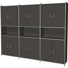 Armario combinado Toledo, con panel trasero, con cerradura, 2 cajones, 5 AA, An 2360 x P 380 mm, antracita