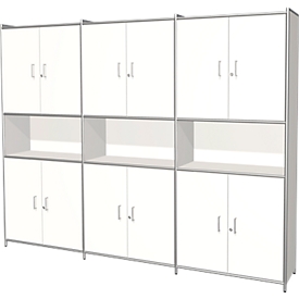 Armario combinado Toledo, con panel trasero, con cerradura, 2 cajones, 5 AA, An 2360 x P 380 mm, blanco