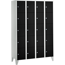 Armario de casilleros para objetos de valor 300 mm, 4 compartimentos, 20 compartimentos, cerradura de cilindro de seguridad, pie, negro intenso