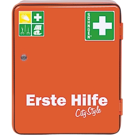 Armario de emergencia metálico HEIDELBERG, ancho 302 x fondo 140 x alto 362 mm, sin contenido, naranja