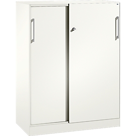 Armario de puertas correderas ASISTO C 3000, 3 alturas de archivo, con cubierta, anchura 1000 mm, blanco/blanco