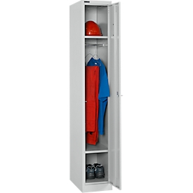 Armario de ropa, 1 compartimento 1 puerta, 2 estantes, ancho 300 x fondo 457 x alto 1800 mm, acero de alta calidad, con cerradura