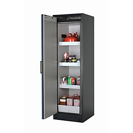 Armario de seguridad tipo 90 asecos Q-PEGASUS-90, puerta batiente con cierre automático, bisagra a la izquierda, frontal azul genciana, An 599 x P 615 x Al 1953 mm