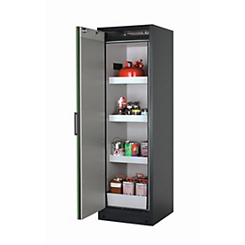 Armario de seguridad tipo 90 asecos Q-PEGASUS-90, puerta batiente con cierre automático, bisagra a la izquierda, frontal verde reseda, An 599 x P 615 x Al 1953 mm