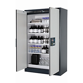 Armario de seguridad tipo 90 asecos Q-PEGASUS-90, puertas batientes con cierre automático, manejo con una mano, frontal gris luminoso, An 1193 x P 615 x Al 1953 mm