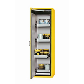 Armario de seguridad tipo 90 asecos S-CLASSIC-90, puerta batiente con sistema de fijación, bisagra a la izquierda, frontal amarillo de seguridad, An 596 x P 616 x Al 1968 mm