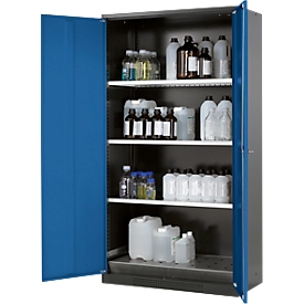 Armario para productos químicos Asecos CS-CLASSIC asecos, puerta con bisagras, 3 estantes, 1055x520x1950 mm, azul genciana