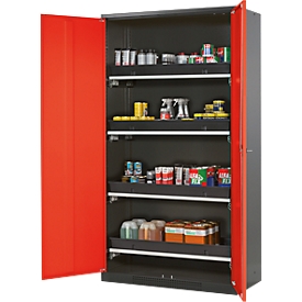 Armario para productos químicos Asecos CS-CLASSIC, puerta con bisagras, 4 bandejas extraíbles, 1055x520x1950 mm, rojo tráfico