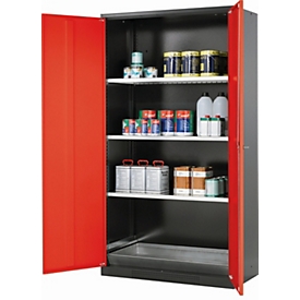 Armario para productos químicos asecos CS-CLASSIC, puertas batientes, tráfico frontal rojo, ancho 1055 x fondo 520 x alto 1950 mm